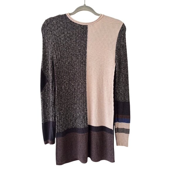 Nic+Zoe Womens S Geometric Mixed Pattern Blue Gray Long-Sleeve Sweater - Picture 3 of 11